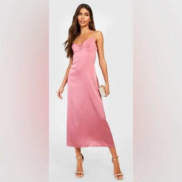 boohoo dusty pink dress Maxi Flared Dress main image 0